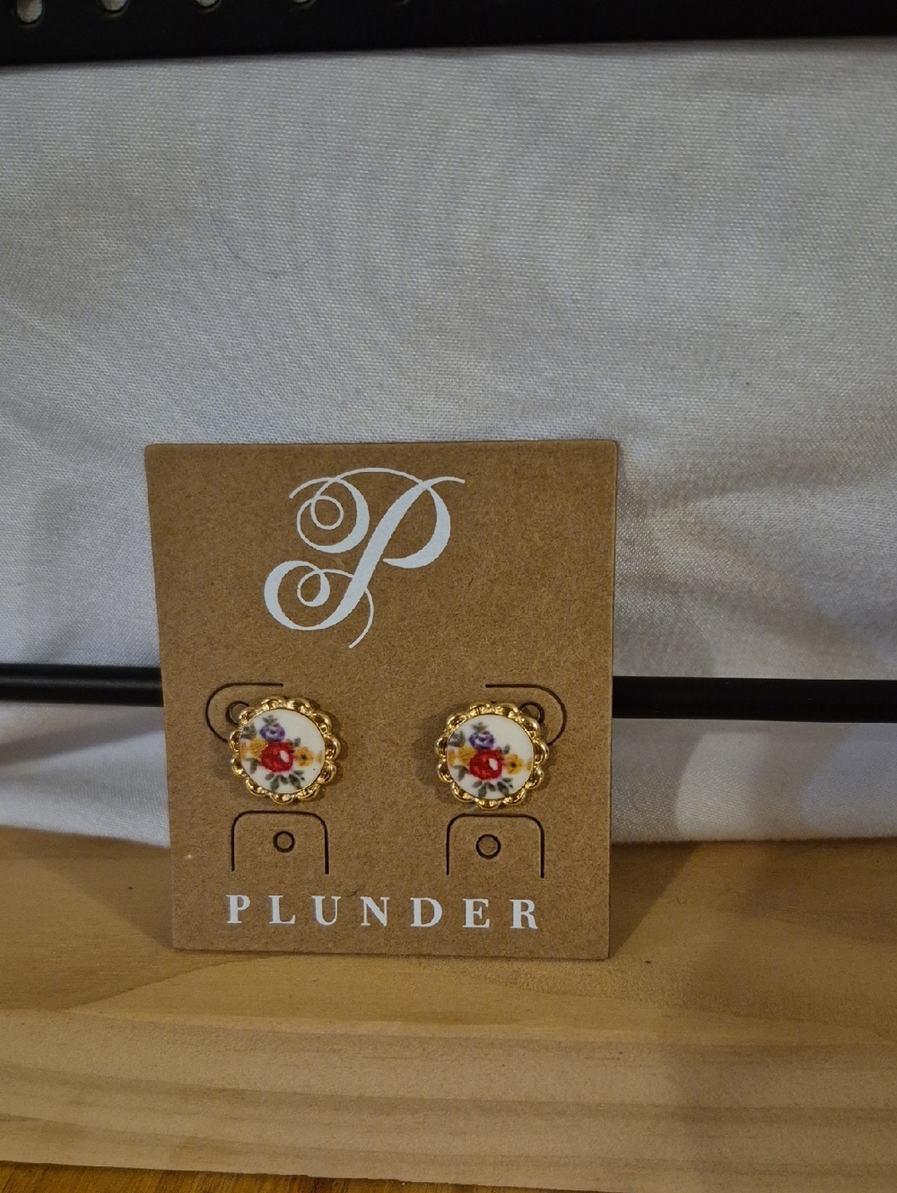 Plunder Gold Floral Enamel Button Stud Earrings - White, Red & Purple